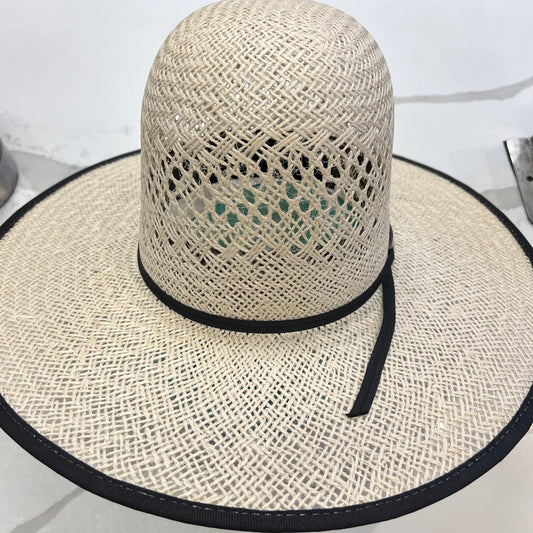 Arctic Hatters X El Primo Yute 6" Open Crown Straw 4 1/4" brim Black Bound Edge Hat