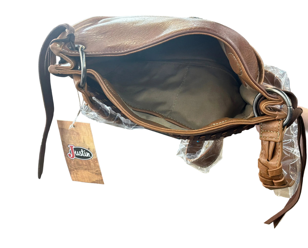 Justin Shoulder Bag Tan W/ Chevron Stitch And Concho 24021953