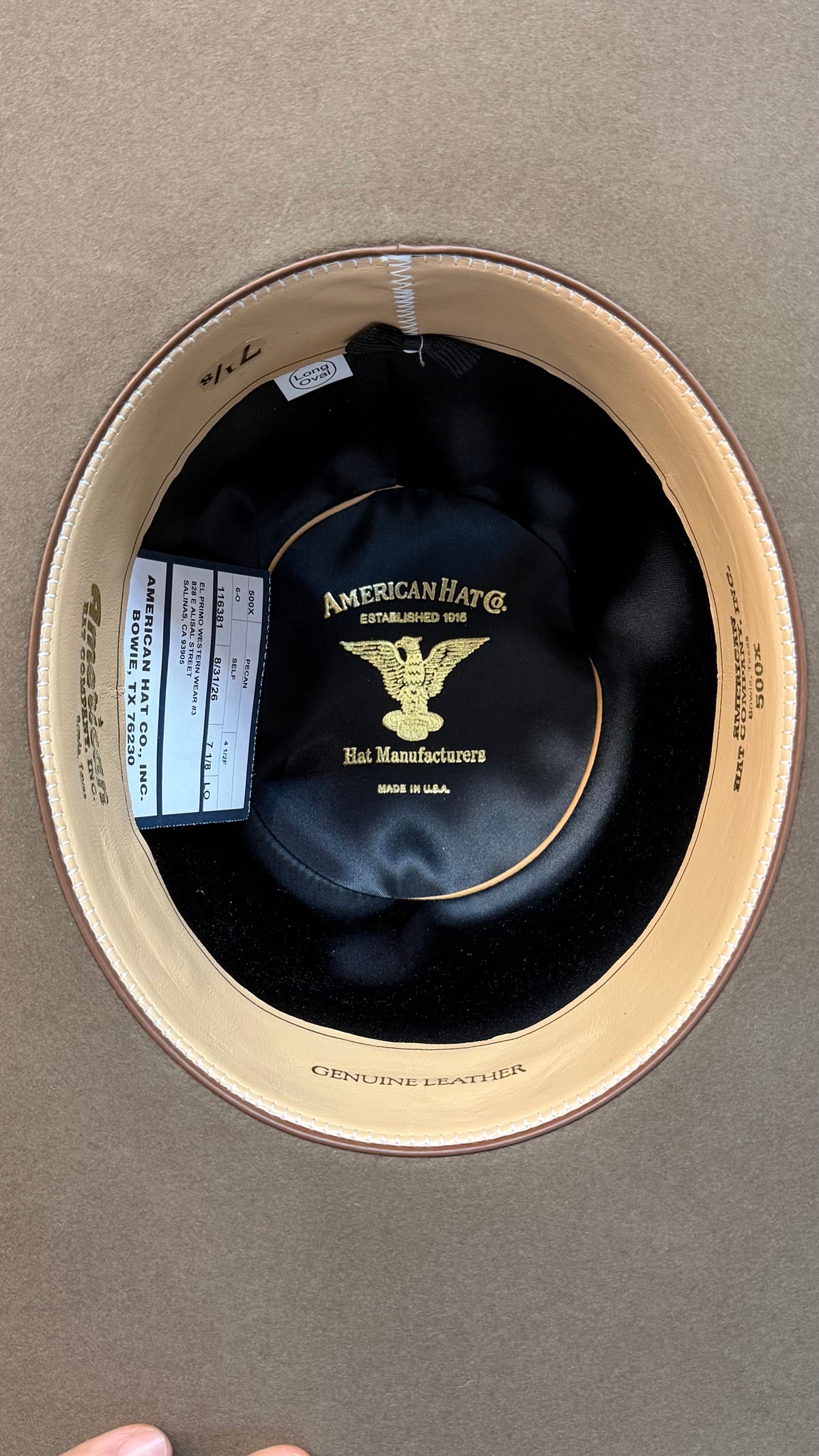 American Hat 500X Pecan Felt Hat 6" Open Crown