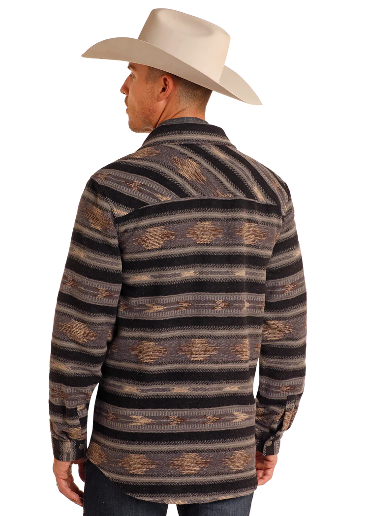 Men's Striped Jacquard Shirt Jacket Brown/Black