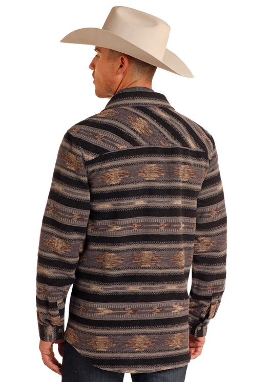 Men's Striped Jacquard Shirt Jacket Brown/Black