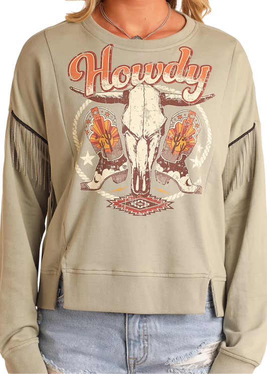 Women's Chain Fringe Howdy Pullover GREEN