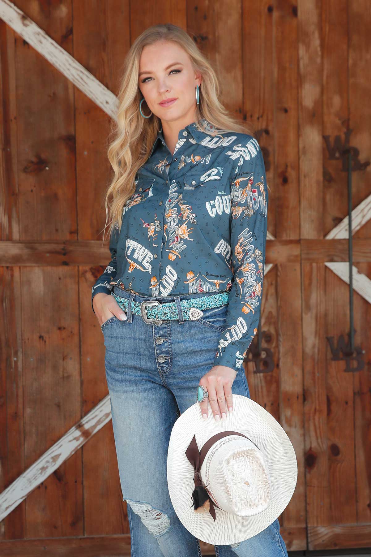 Women's Cruel Denim Rodeo Print Western Shirt