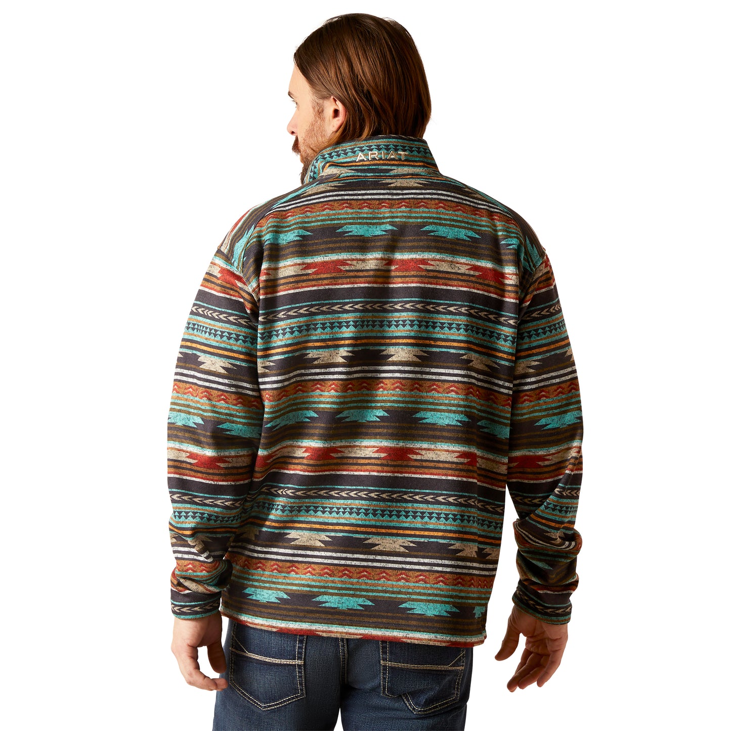 Ariat Caldwell Logo Quarter Zip Sweater Biscay Bay Serape