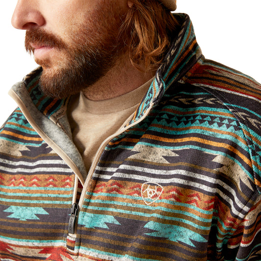Ariat Caldwell Logo Quarter Zip Sweater Biscay Bay Serape