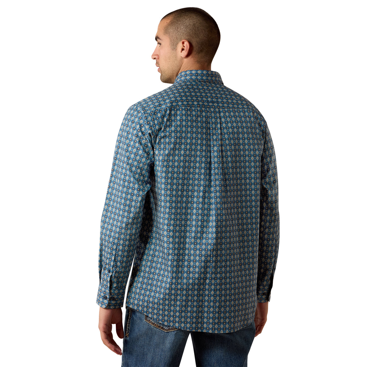 Men Lex LS Shirt Real Teal Southwest Geo Print 10080652