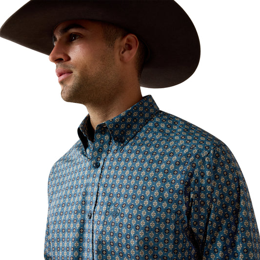 Men Lex LS Shirt Real Teal Southwest Geo Print 10080652