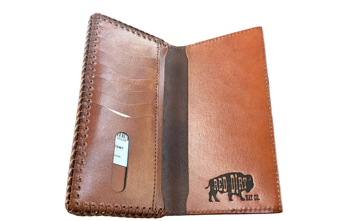 Red Dirt Rodeo Wallet XL Basketweave Tooling W/Laced Leather Edge 23225876W7