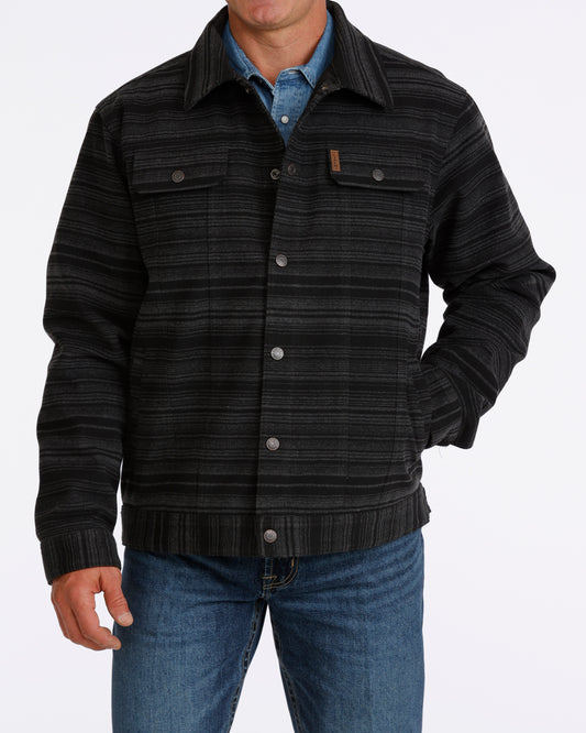 Men Stripped Trucker Jacket Black MWJ1921005