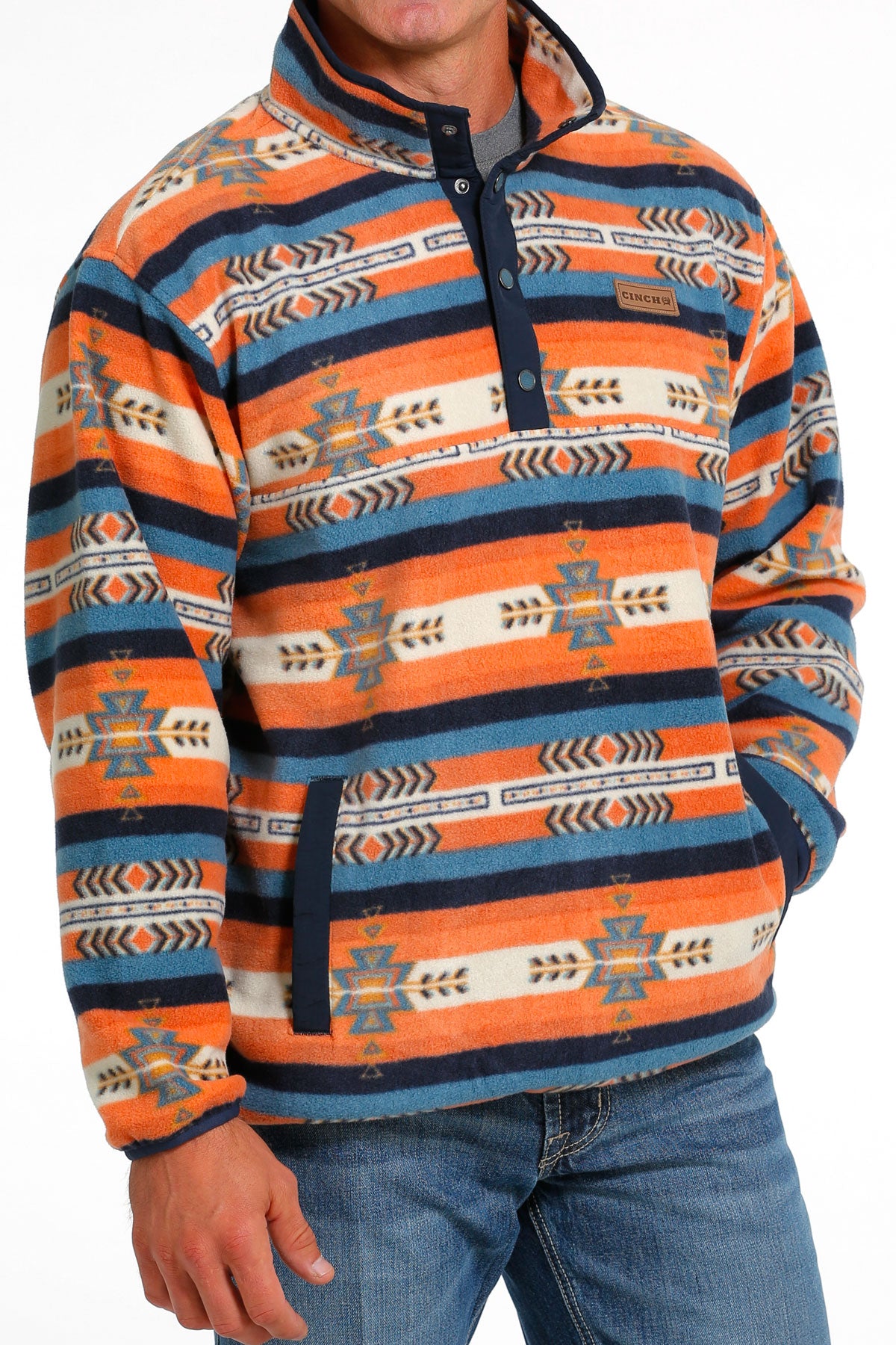 Fleece Sweater Orange Aztec Print