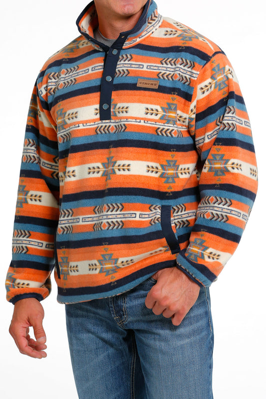 Fleece Sweater Orange Aztec Print