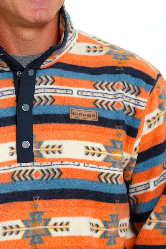 Fleece Sweater Orange Aztec Print