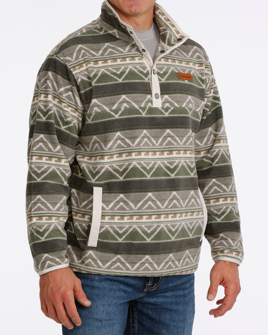 Men Polar Fleece Pullover Olive Southwestern MWK1514029