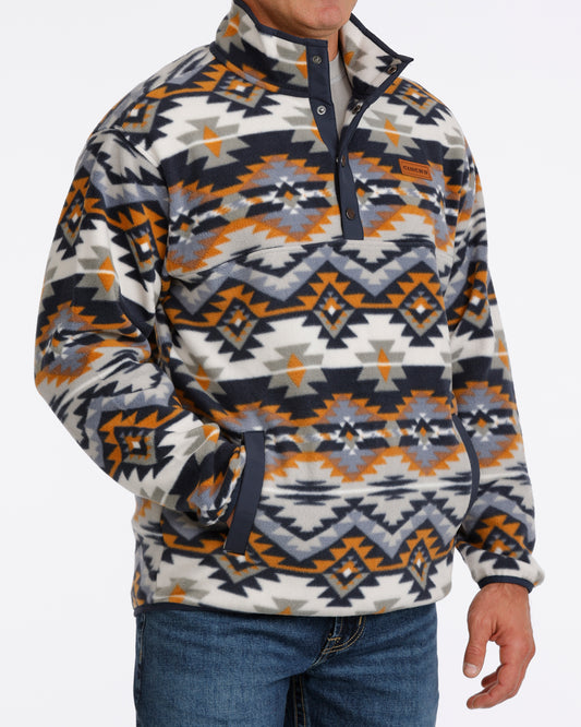 Men Polar Fleece Pullover Navy Southwestern MWK1514030