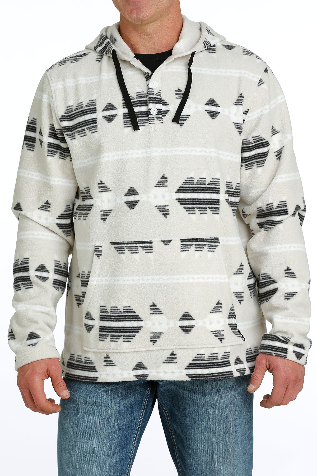 Fleece Hoodie White Aztec Print