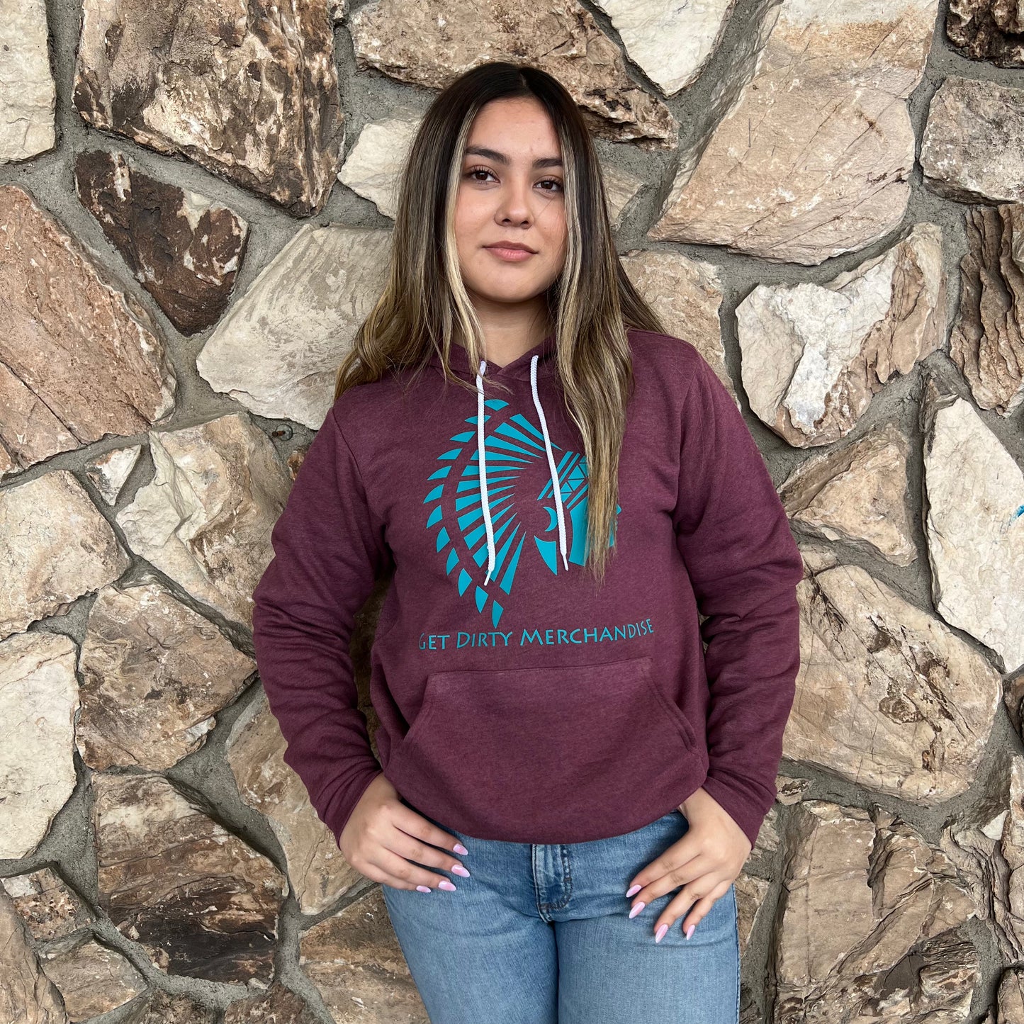 Get Dirty Merchandise Lucy H.Maroon/Teal Hoodie