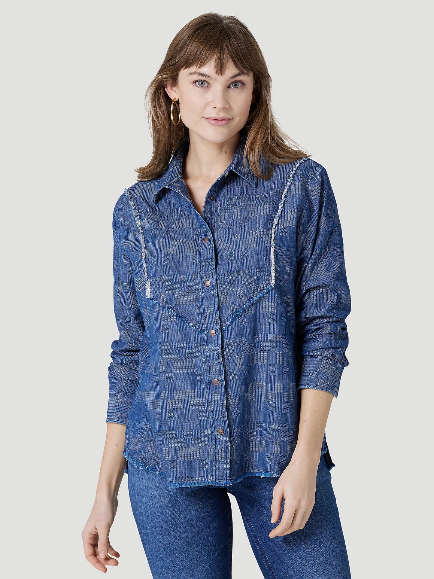 Subtle Fray Western Snap Shirt Indigo