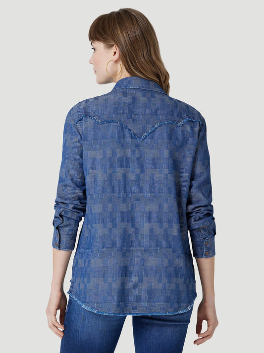 Subtle Fray Western Snap Shirt Indigo