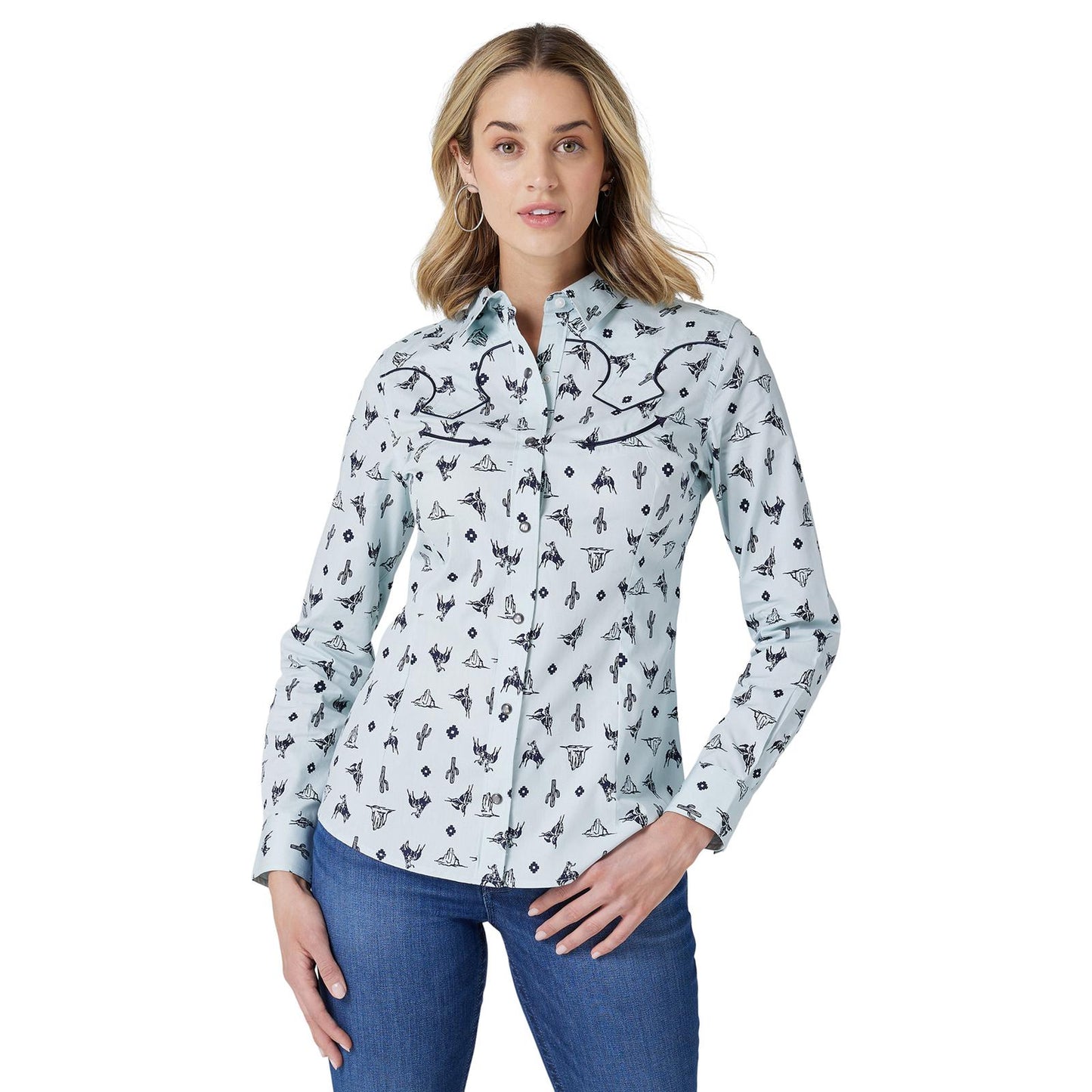 Cactus Western Snap Shirt Blue