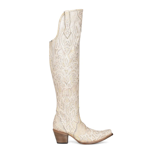 Beige Glitter Over Knee Boot