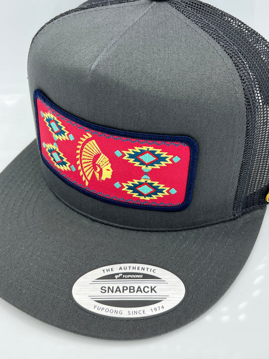 Get Dirty Merchandise Red Aztlan Char/Char Trucker Hat