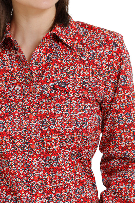Snap Front Western Shirt Red/ Blue