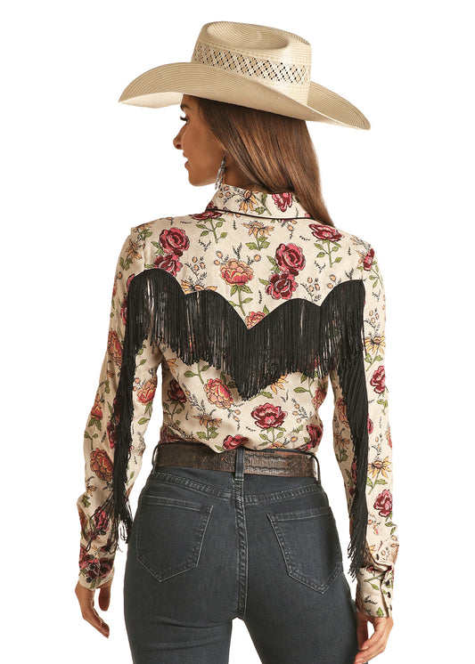 Roses Button Down with fringe