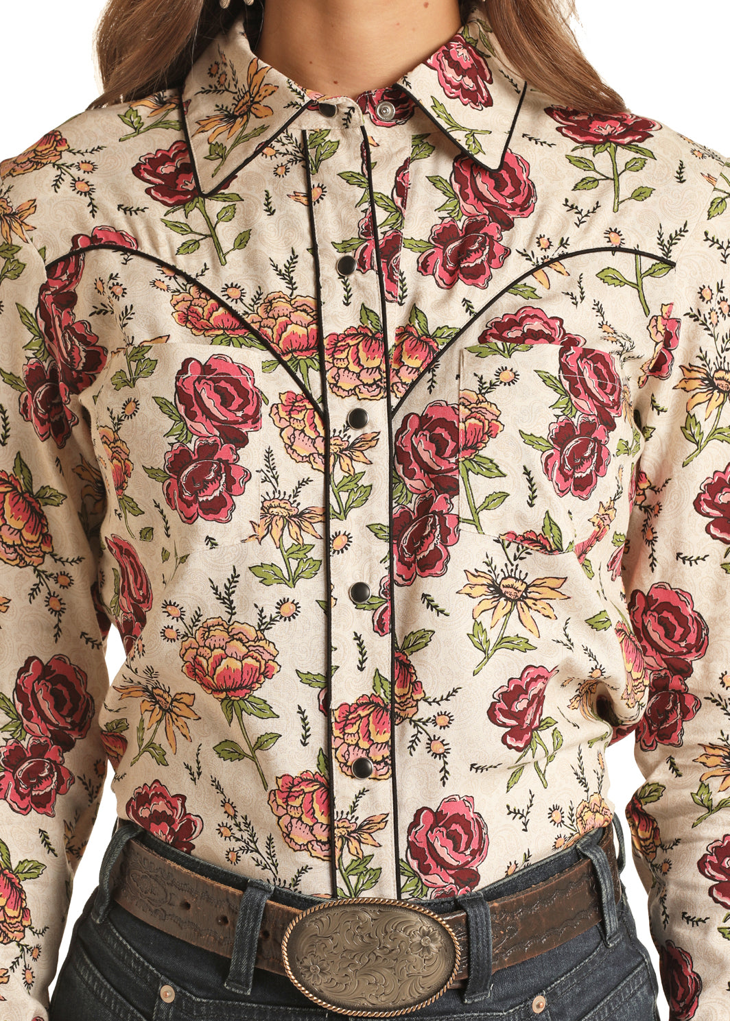 Roses Button Down with fringe