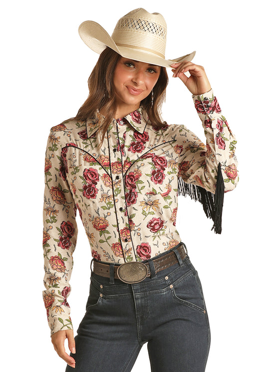 Roses Button Down with fringe