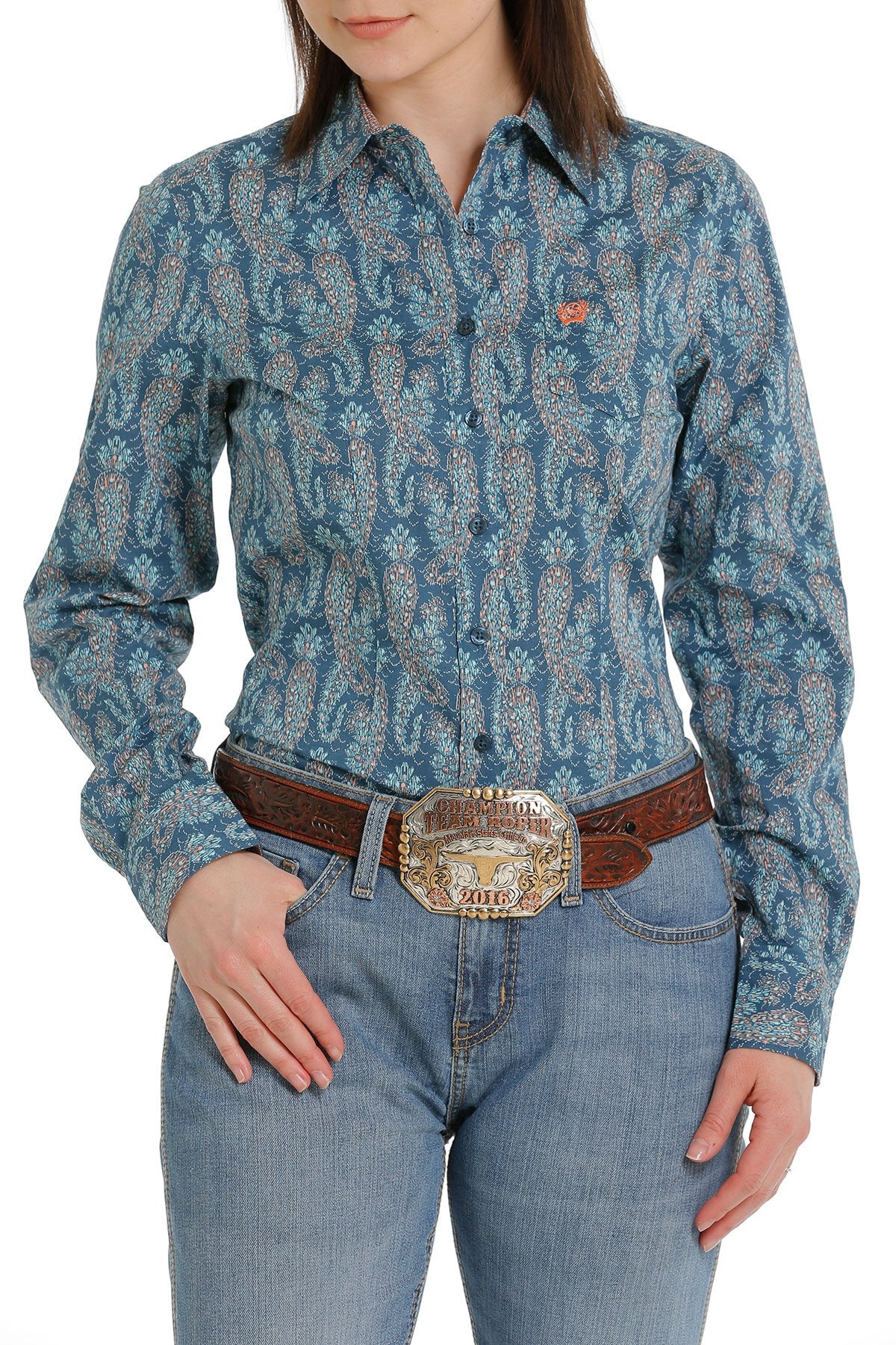 Camisa Western con Botones Azul/Corral