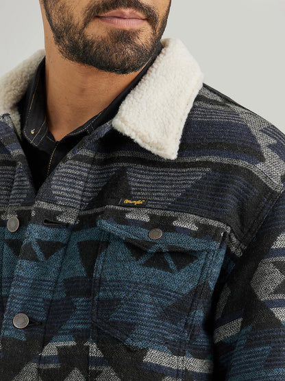 Men's Sherpa Lined Jacquard Print Jacket NAVY WATERS