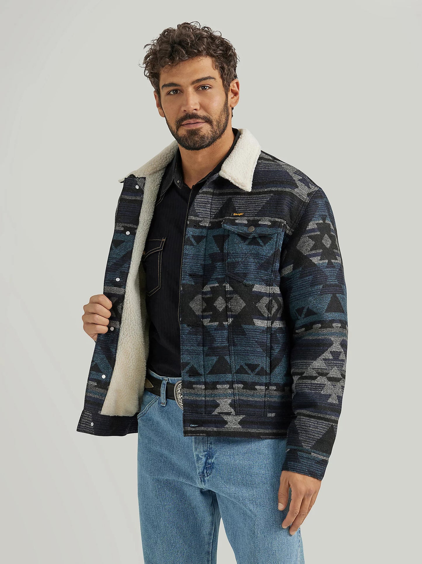 Men's Sherpa Lined Jacquard Print Jacket NAVY WATERS