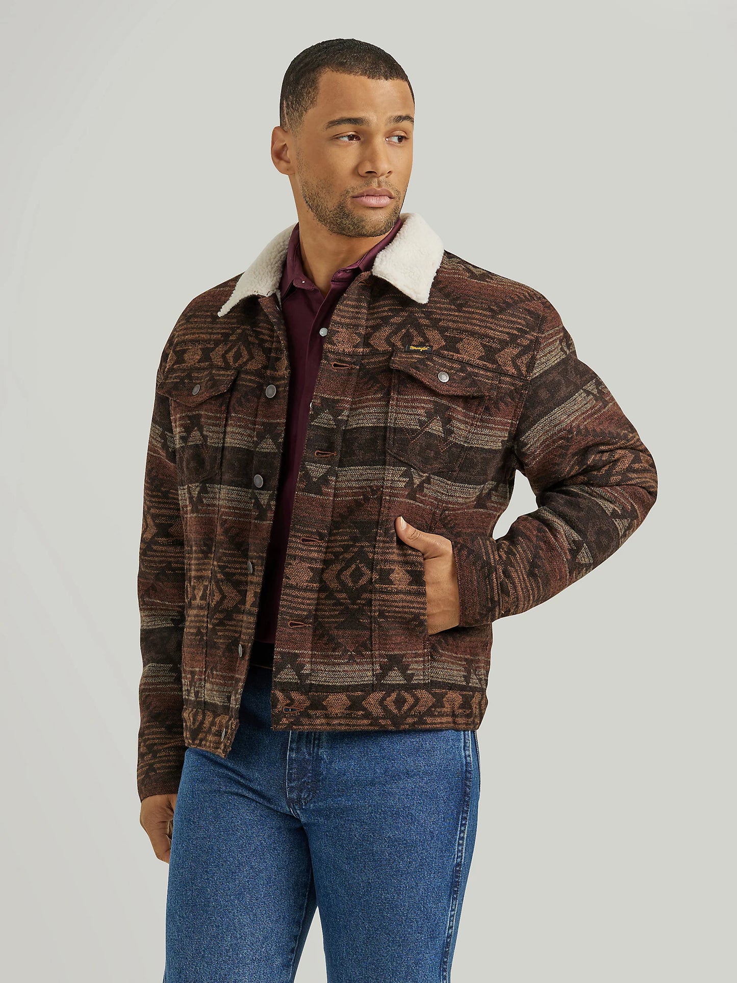 Men's Sherpa Lined Jacquard Print Jacket CANYON VIBE