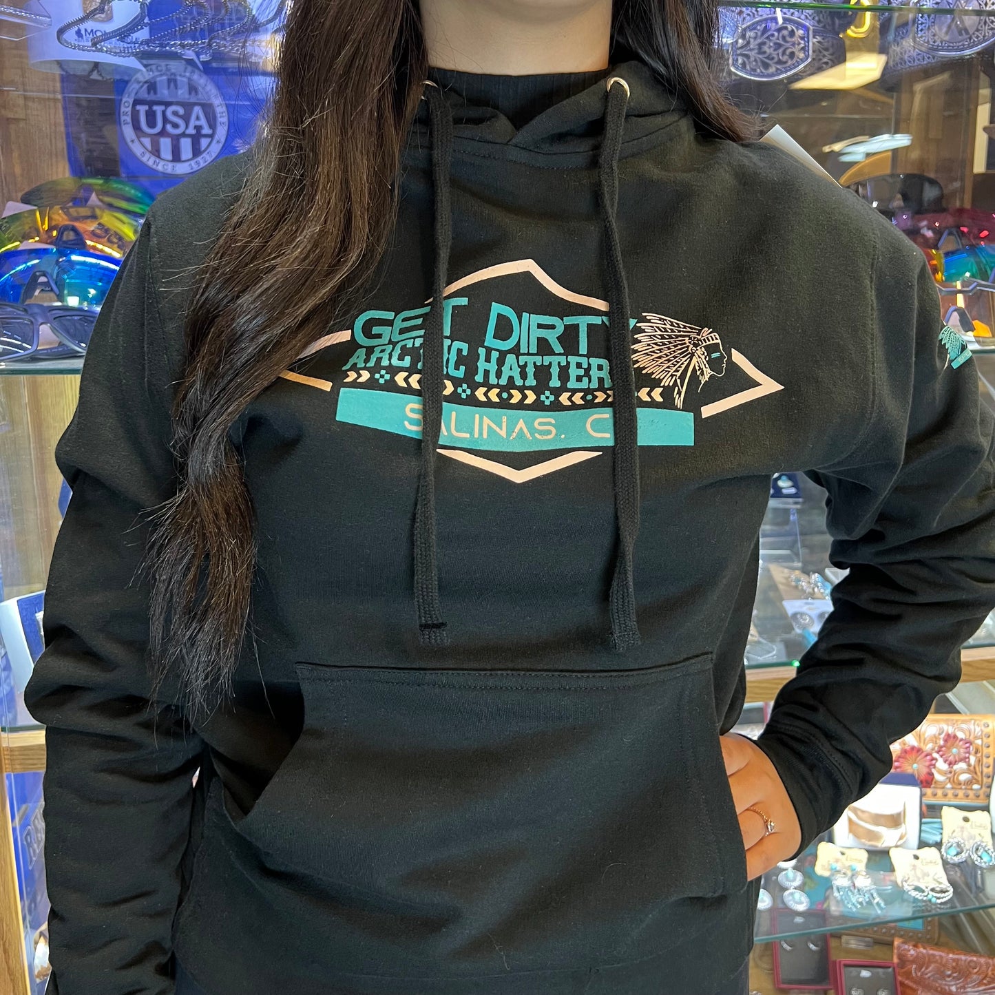 Sudadera con capucha Get Dirty Merchandise X Arctic Hatters Edición Limitada Verde Azulado