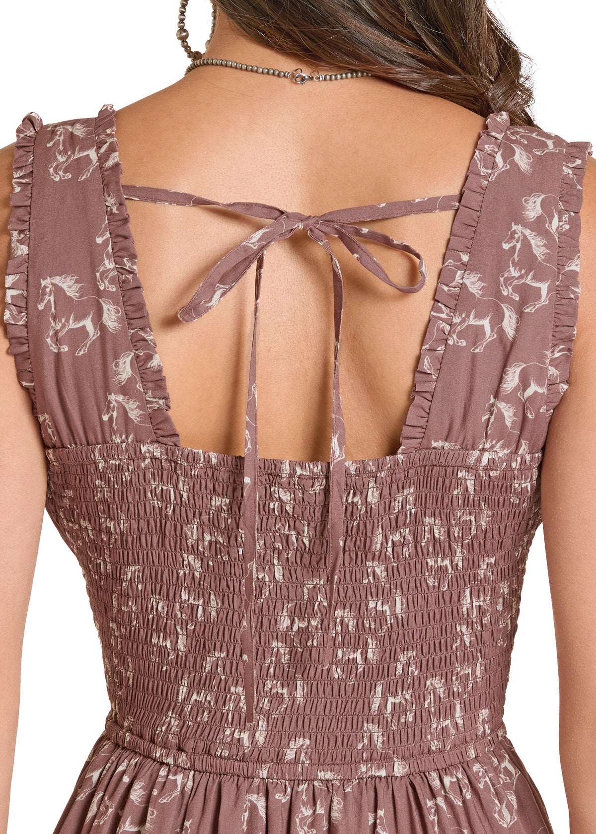 Women’s Horse Print Tiered Dress Mahogany BWDOR08817 FINAL SALE