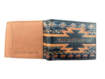 Red Dirt Bifold Wallet Blk W/Aztec Design And Bison 24068881W5