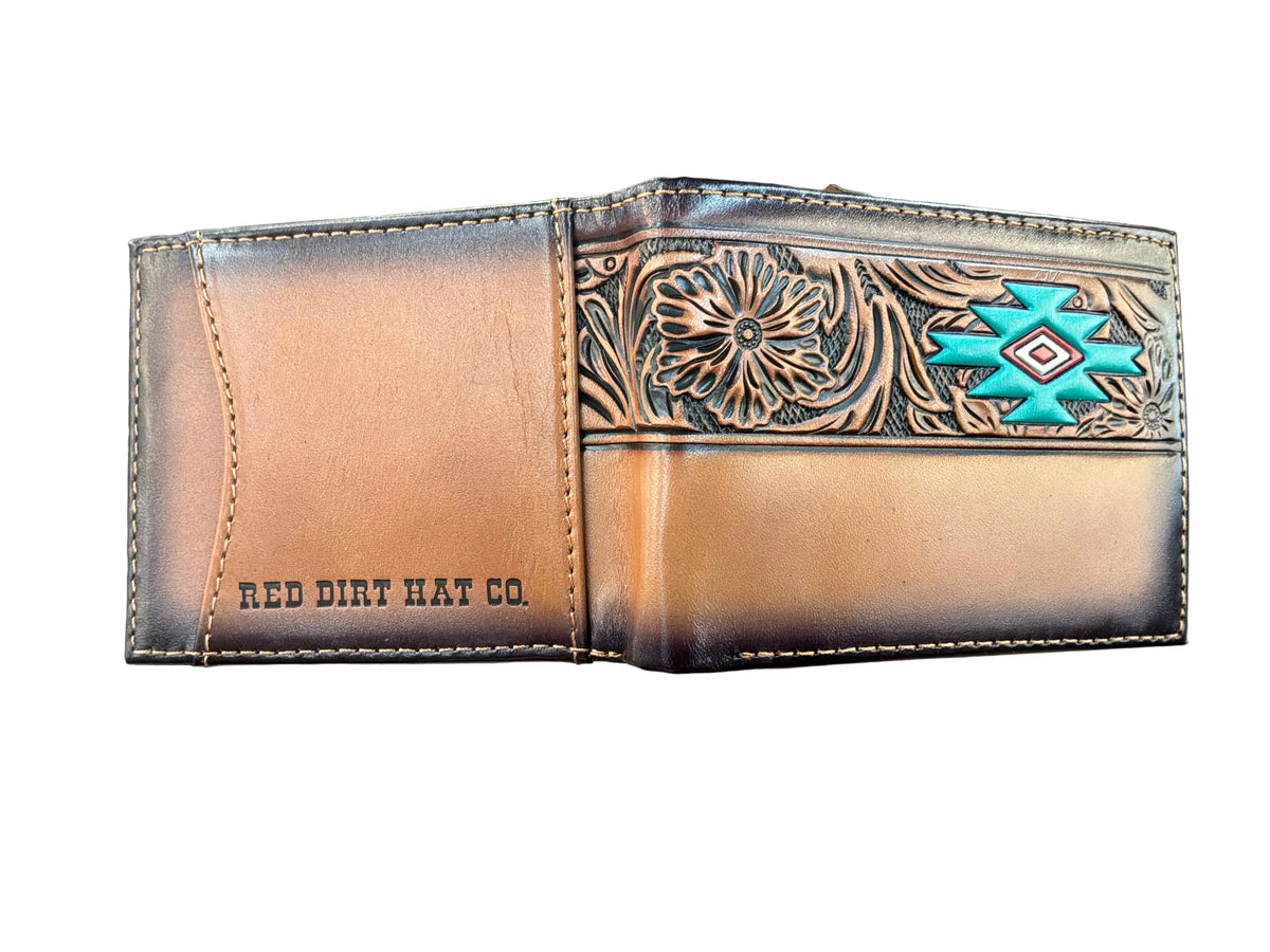 Red Dirt Bifold Wallet Tan Floral Tooling W/Aztec Design 2610168812