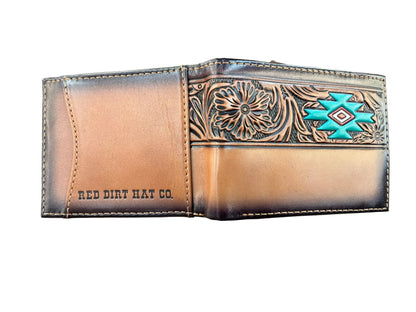 Red Dirt Bifold Wallet Tan Floral Tooling W/Aztec Design 2610168812