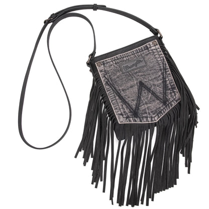 Wrangler Leather Fringe Denim Pocket Crossbody- LIGHT BLACK