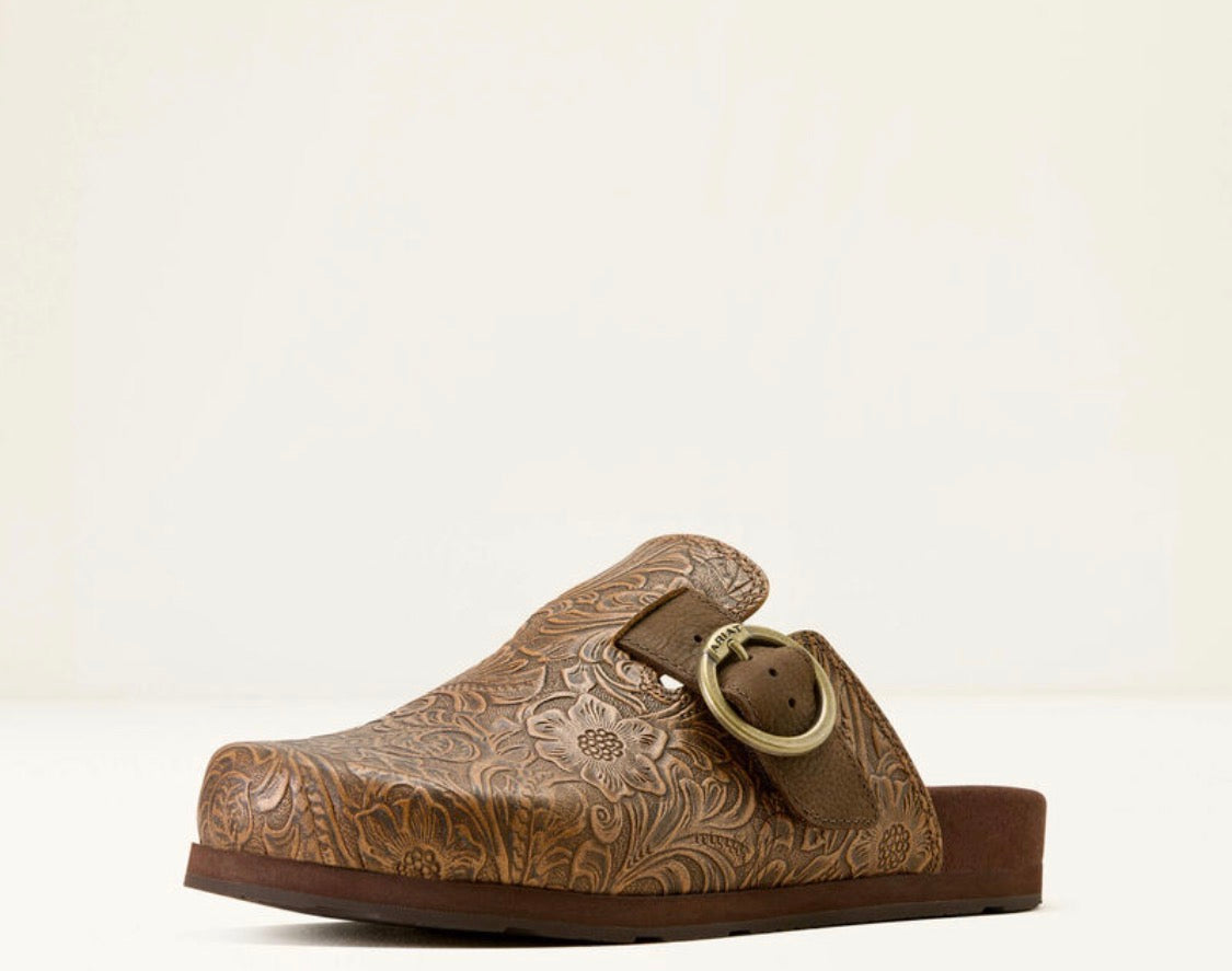 Women Country Mule Brown Floral Emboss 10074266