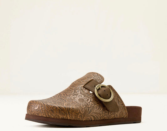 Women Country Mule Brown Floral Emboss 10074266