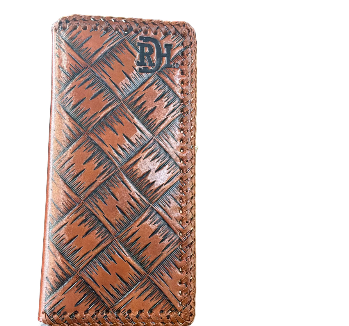 Red Dirt Rodeo Wallet XL Basketweave Tooling W/Laced Leather Edge 23225876W7