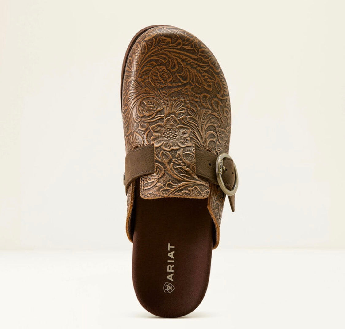 Women Country Mule Brown Floral Emboss 10074266