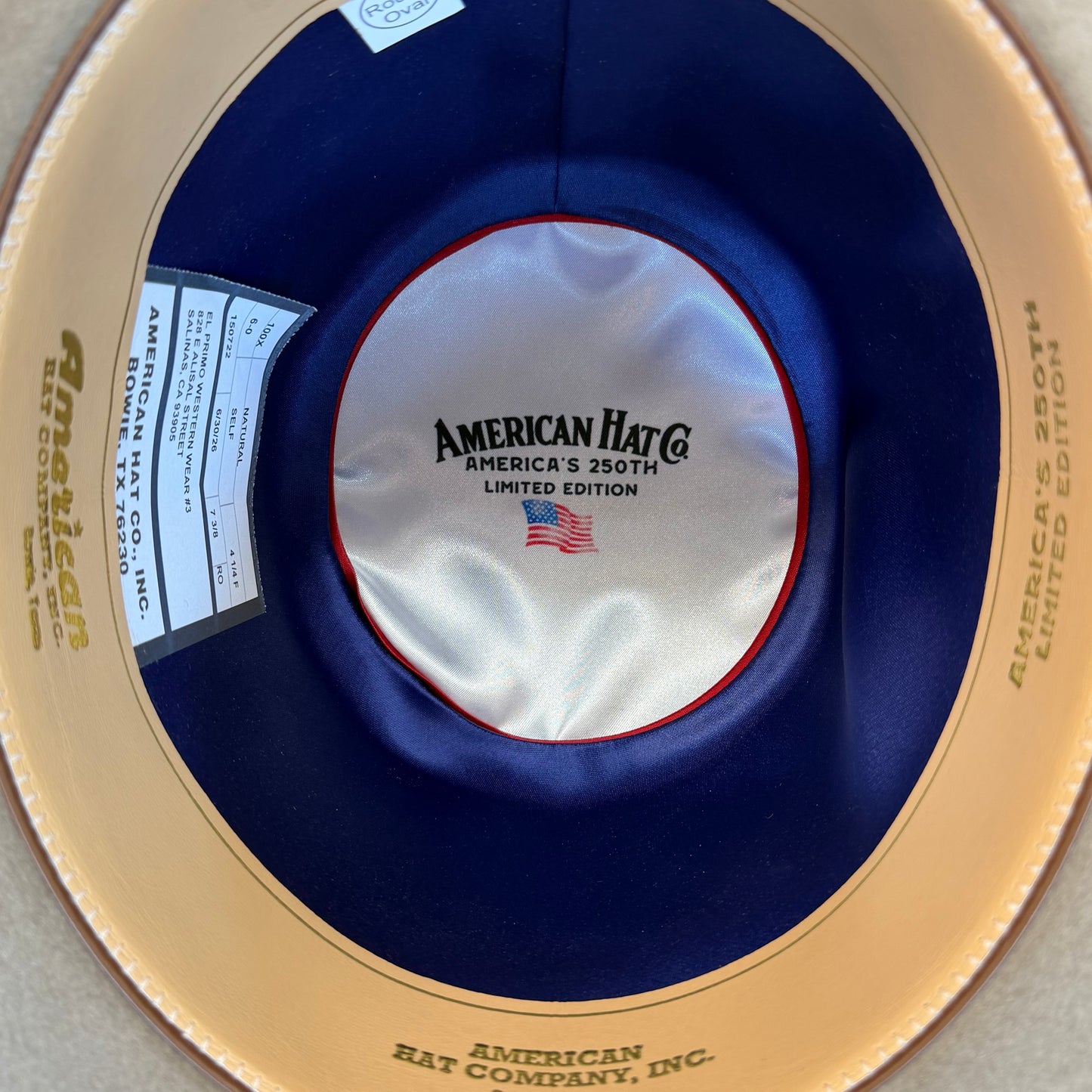 American Hat 100X 250th Edition Natural Felt Hat 6" Open Crown