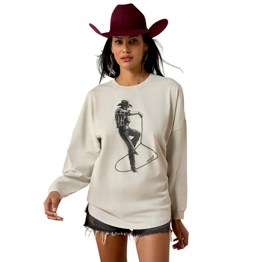 Women’s Canvas Oversized Long Sleeve T-shirt White Stonewash 10080620