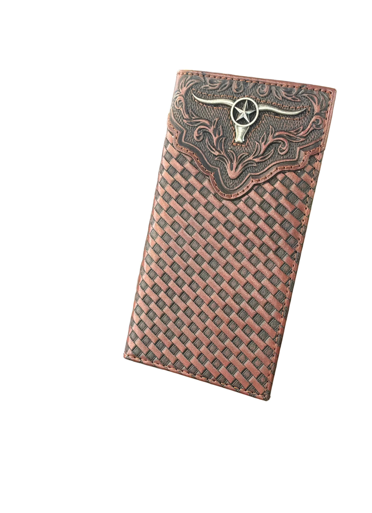 Justin Genuine Leather Rodeo Wallet Embossed Yoke W/Basketweave And Steerhead 2512395661