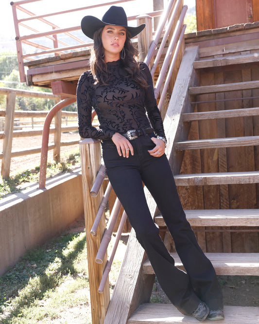 Womens Long sleeve Mesh Top Black CTK7485006