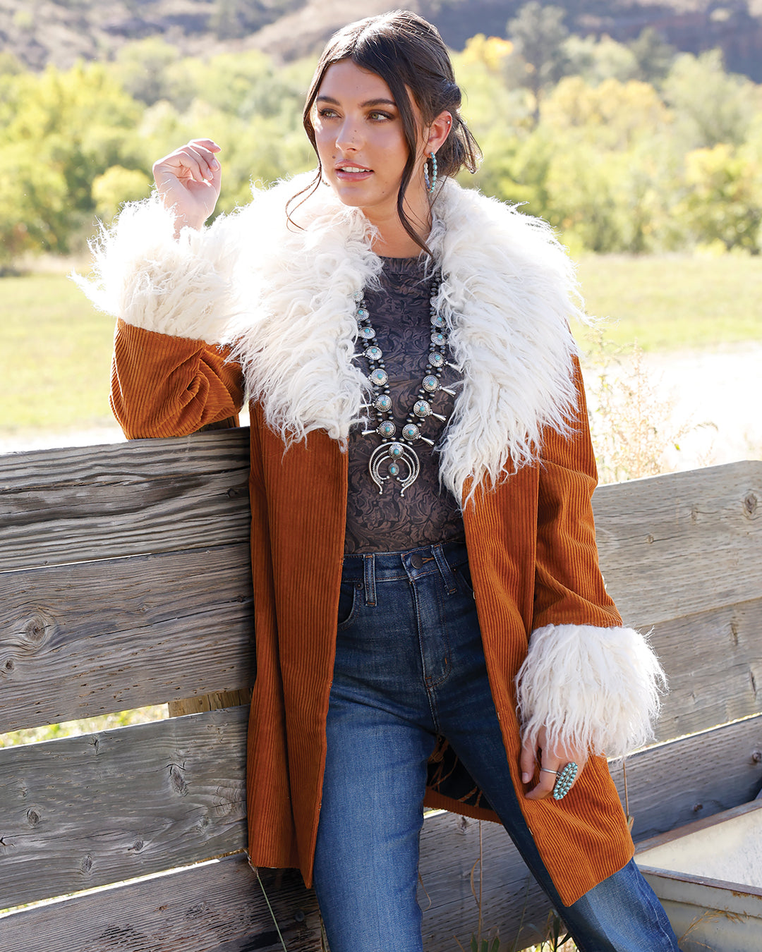 Women Corduroy Coat Copper CWJ7529001