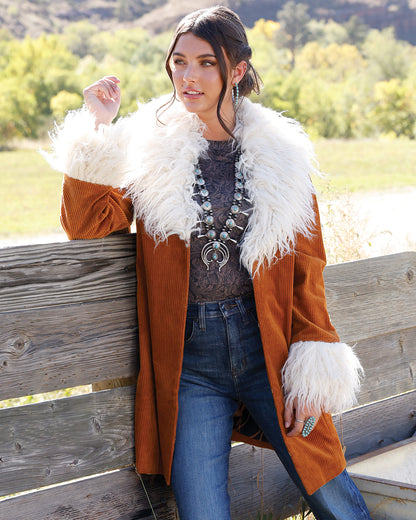 Women Corduroy Coat Copper CWJ7529001