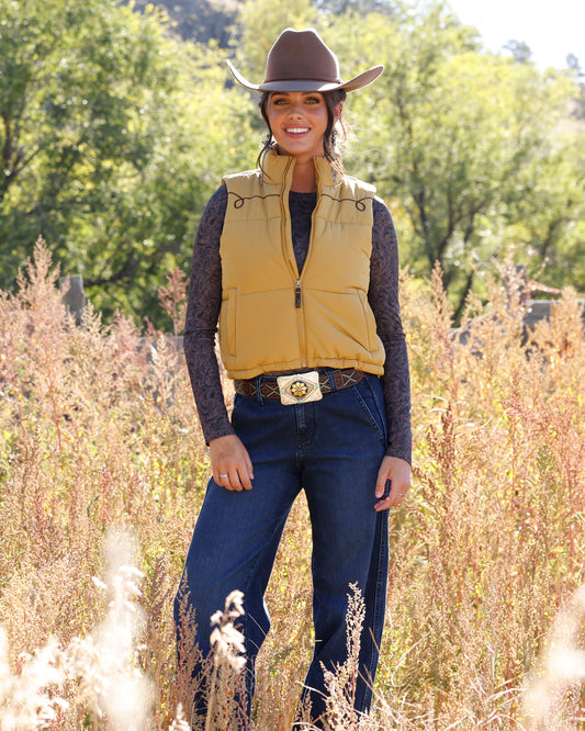 Women Cropped Puffer Vest Gold CWV7457001